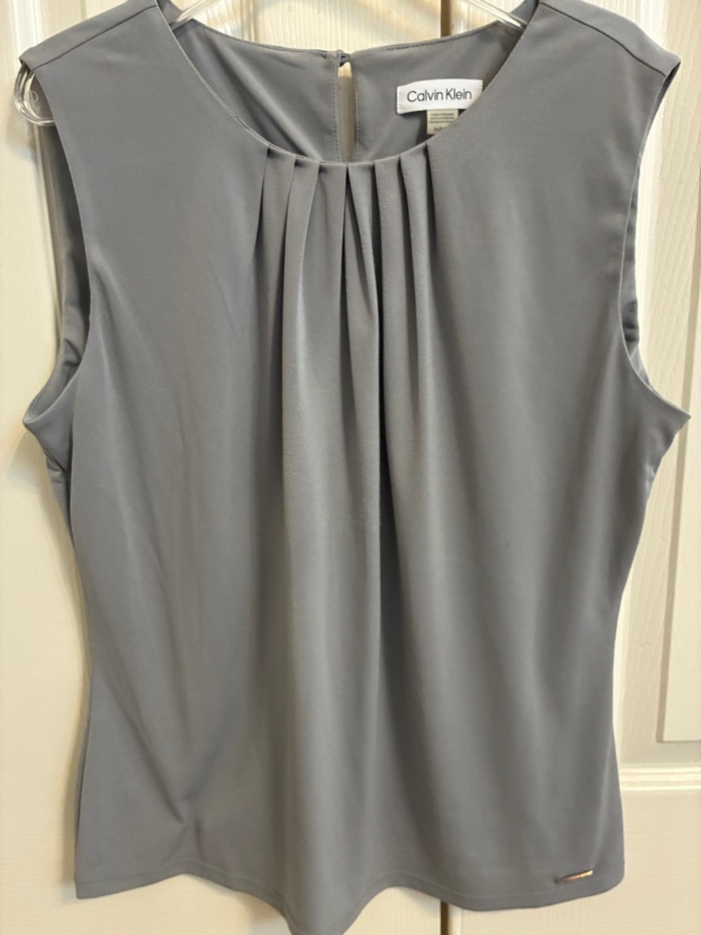 Calvin Klein Gray Pleated Sleeveless Blouse